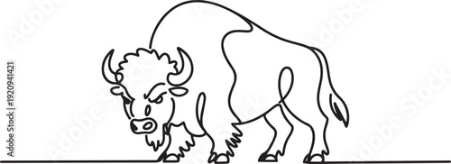 Continuous single line sketch drawing of angry bull cow buffalo wild mammal animal wildlife editable stroke. one line art icon drawing vector