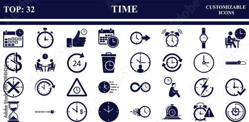 Time Icon Set Collection of Clocks and Scheduling Symbols for UI Design