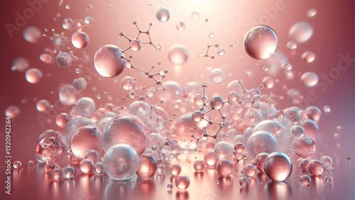 Hydrating Essence Bubbles and Molecular Chains - Beauty and Science Concept