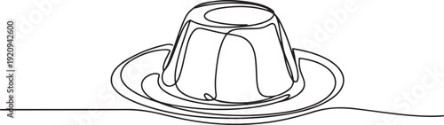 Continuous single line sketch drawing of panna cotta pudding jelly italian. one line art icon drawing vector