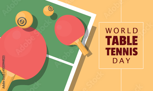 World Table Tennis Day Poster. Table tannis racket and ball