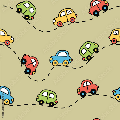 Playful Hand-Drawn Cartoon Cars Seamless Pattern