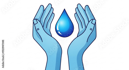 Hands holding a blue water droplet symbolizing conservation protection and care for the environment and natural resources
