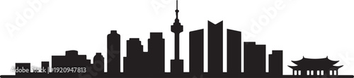 Seoul Skyline Silhouette with South Korea, and Cityscape. black icon drawing vector