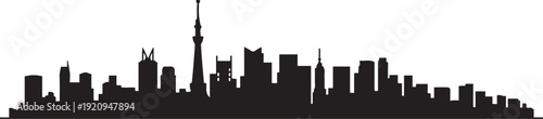 Tokyo Skyline Silhouette with Japan Cityscape. black icon drawing vector
