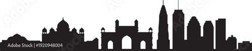 Mumbai Skyline Silhouette Minimalist City. black icon drawing vector