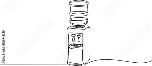 Water dispenser continuous single line vector illustration. one line art icon drawing vector