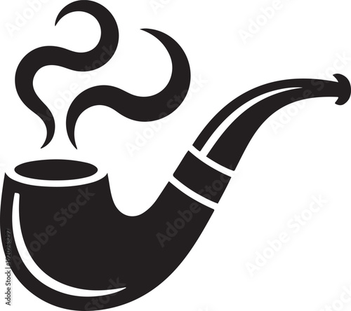 Classic smoking pipe with wisps of smoke. black icon drawing vector