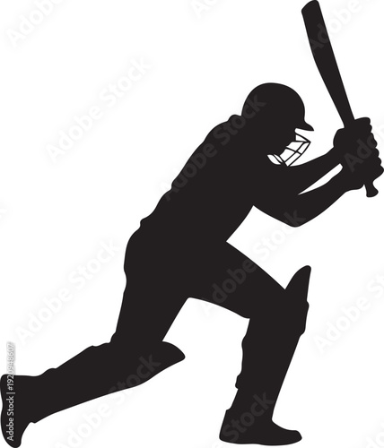 Silhouette of a cricket batsman preparing to hit a ball. black icon drawing vector