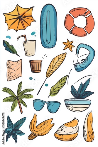 Beach vacation doodle icon vector illustration