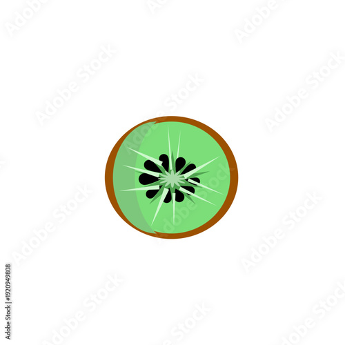 Minimalist kiwi slice vector illustration in flat style. Fresh green kiwi fruit cross section with seeds and brown peel isolated on neutral background. 