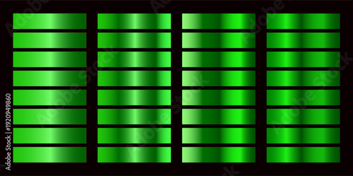 Collection of green metallic gradient. Brilliant plates with metallic effect. Vector illustration.eps,10