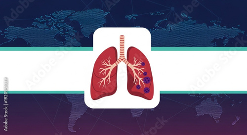 Graphic illustration of human lungs with multiple lesions, representing a medical condition or disease impacting respiratory health