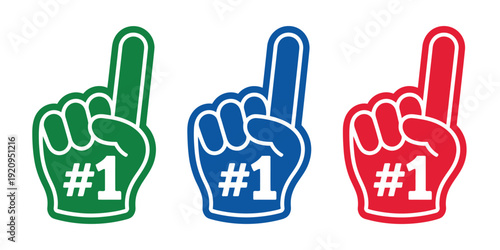 Number one fan foam finger vector illustration, cheering hand accessory for sports events, stadium crowds, team support, game day excitement, championship celebrations, and enthusiastic fan graphics