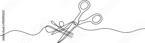 One continuous line drawing of Cord cutting concept. one line art icon drawing vector