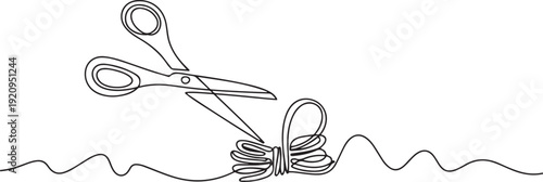 One continuous line drawing of Cord cutting concept. one line art icon drawing vector