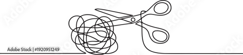 One continuous line drawing of Cord cutting concept. one line art icon drawing vector