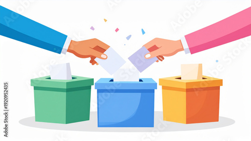 Hands Casting Votes at a Polling Station Vector Illustration