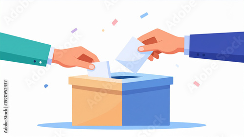 Hands Casting Votes at a Polling Station Vector Illustration