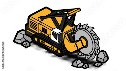 Heavy-duty industrial mining machine with large cutting wheel.