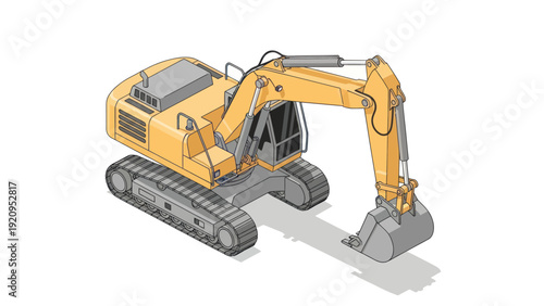 Heavy-duty yellow excavator with tracks and digging arm.