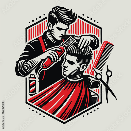 Retro illustration of barber man hair cut