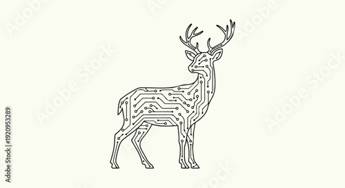 Minimalist Deer Vector with Circuit Board Pattern, Electronic Nature and Technology Concept
