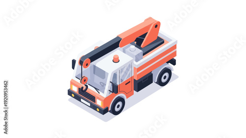 Isometric Crane Truck Illustration for Construction and Industrial Projects.