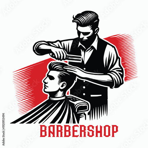 Retro illustration of barber man hair cut