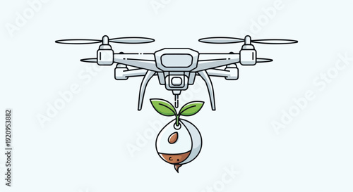 Agricultural Drone Carrying a Seed Pod with Green Sprout for Smart Farming and Reforestation