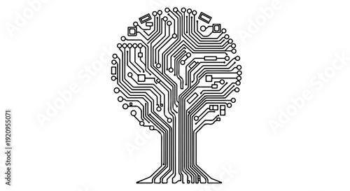 Digital Tree Concept with Circuit Board Traces Isolated on White Background