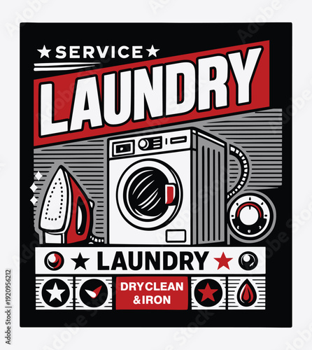 Retro Laundry Service Emblem with Iron Appliances