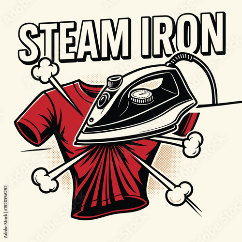 Retro Laundry Service Emblem with Iron Appliances