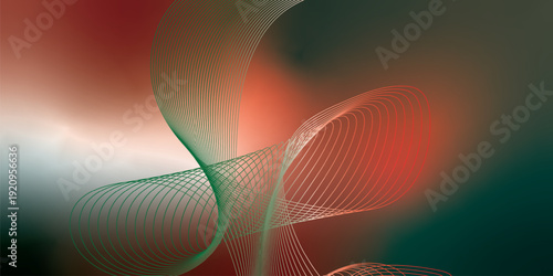 Dark textured grainy background with vibrant red, green and white luminous abstract gradient waves flowing softly with blurred glow for modern header, poster and wide banner layout
