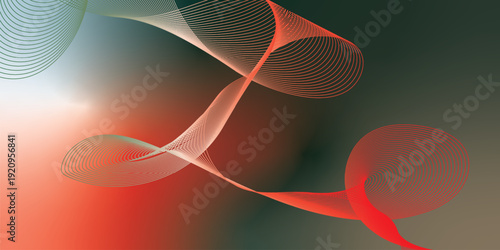 Dark textured grainy background with vibrant red, green and white luminous abstract gradient waves flowing softly with blurred glow for modern header, poster and wide banner layout