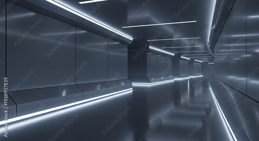 Obraz premium Futuristic Dark Corridor with Neon Lights