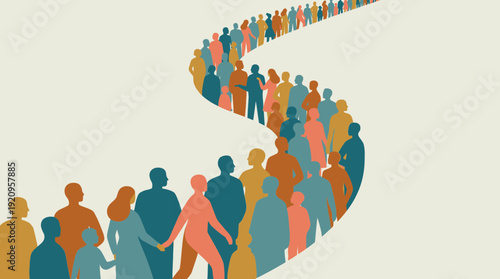 Diverse crowd of people walking together in unity and harmony