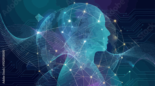 Stunning digital human face with glowing connections and circuits