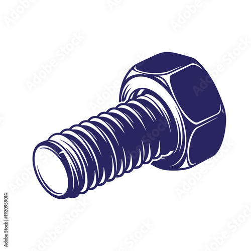 A dark blue illustration of a bolt with a hexagonal head on white background