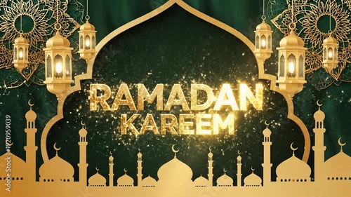 Ramadan Kareem Greeting with Mosque Silhouette.