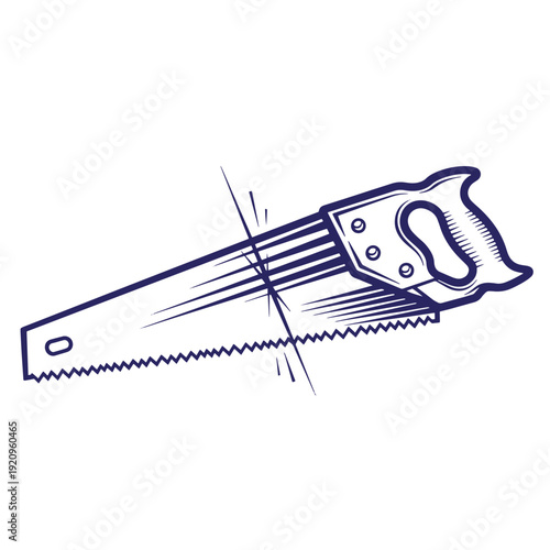 Drawing of a handsaw with motion lines indicating movement and action in a dynamic illustration  handsaw