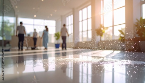 Commercial cleaning service team maintaining a hygienic and clean indoor environment
