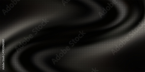 Abstract background with luxury black silk fabric with gold glitter. Texture of elegant dark cloth with gold shine, smooth satin drapery surface, vector realistic illustration