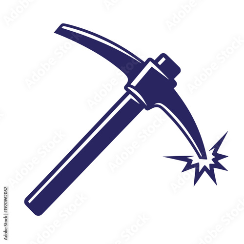 navy blue pickaxe with spark on white background  mining tool