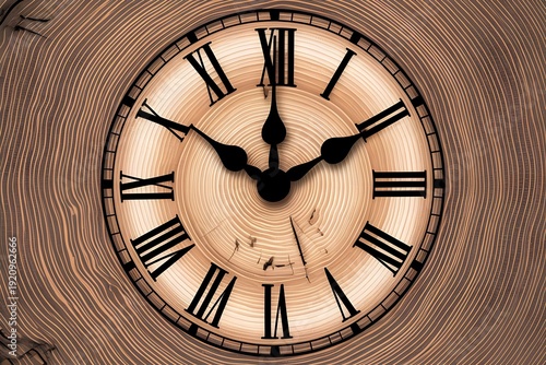 Clock Face Made of Tree Rings — Aging and Passage of Time Concept