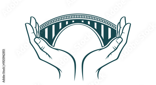 Hands Holding Arch Bridge Symbolizing Support, Connection, and Security