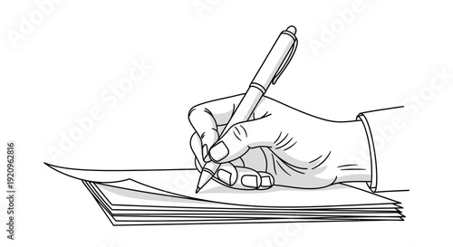 Hand Writing With Pen On Paper Document, Professional Business And Education Concept