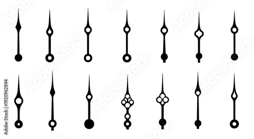Collection of Clock Hands Styles, Hand-Drawn Vector Elements for Timekeeping Designs