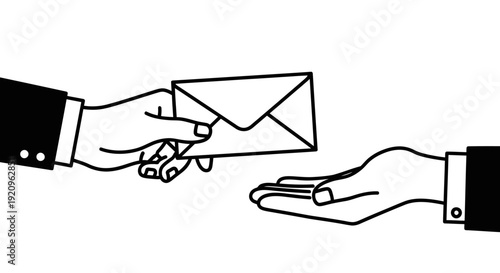 Handing Over Envelope: Business Communication and Mail Delivery Concept