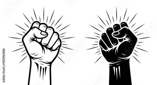Powerful Fist Raised in Solidarity and Strength, Black and White Vector Art